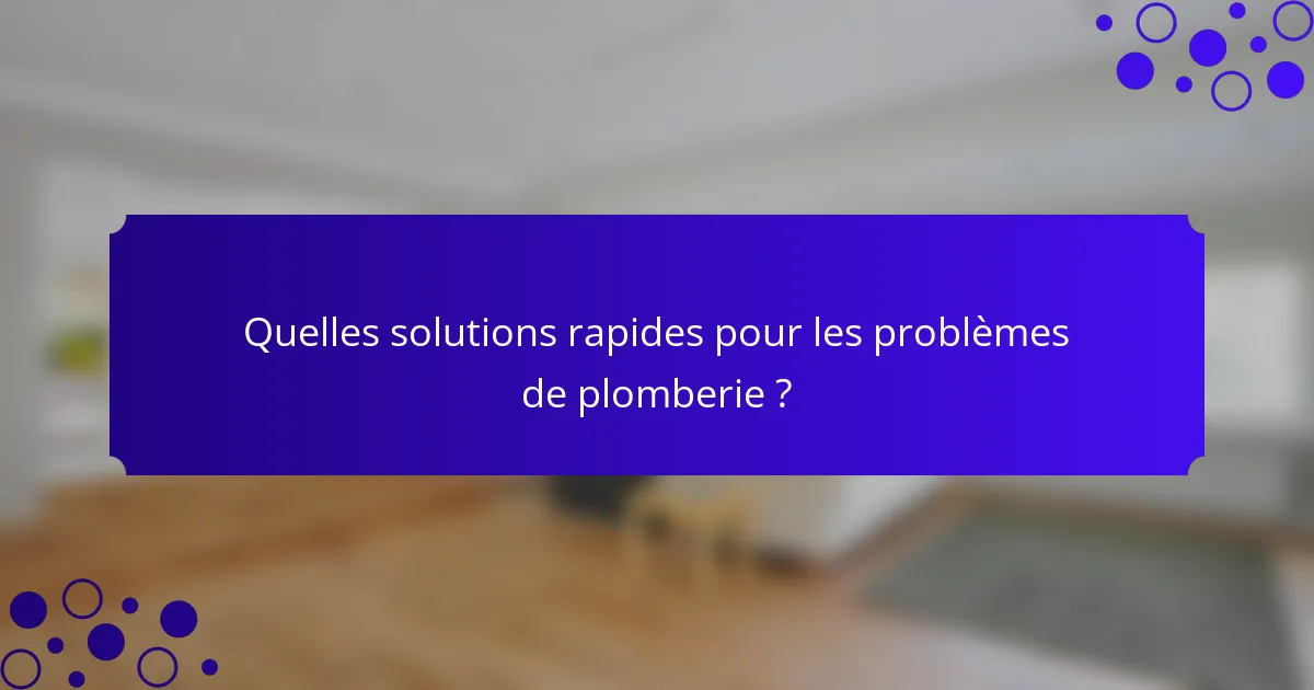 Quelles solutions rapides pour les problèmes de plomberie ?